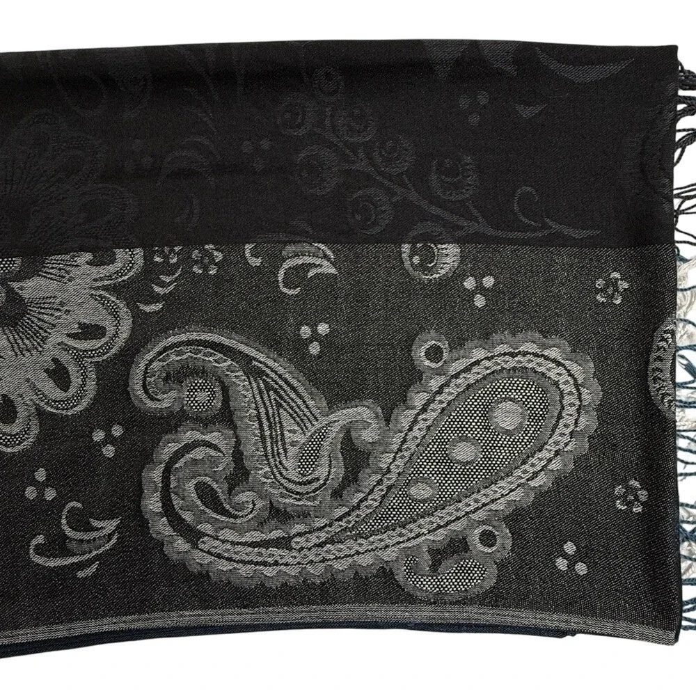 West Loop Scarf Fringe Paisley Floral Long Blue‎ Grey Black Pashmina Wrap